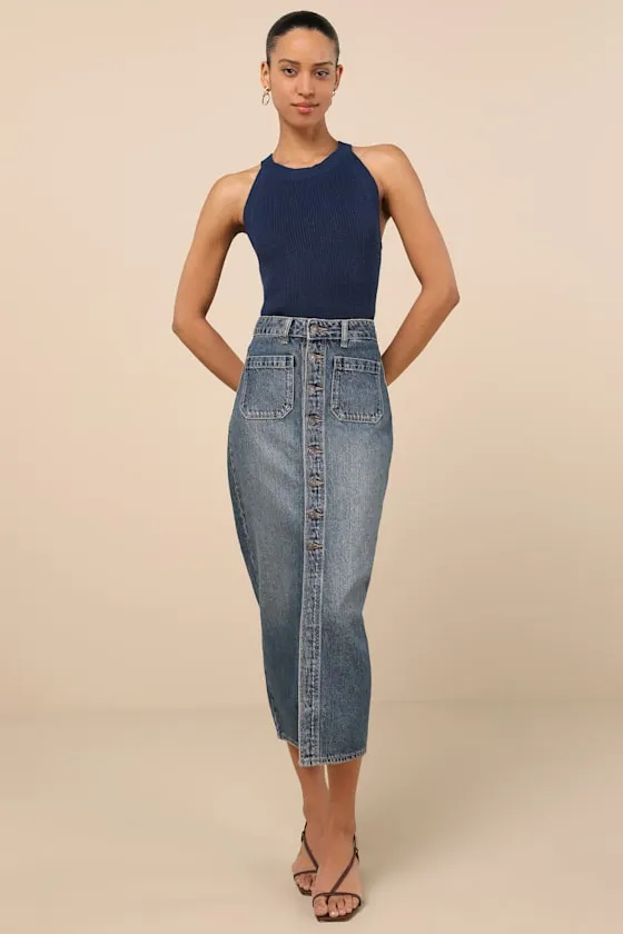 Staycation Sweetie Navy Knit High Neck Tank Top sold by Lulus product image thumbnail 3