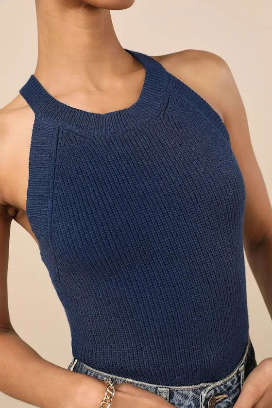 Staycation Sweetie Navy Knit High Neck Tank Top sold by Lulus product image thumbnail 4