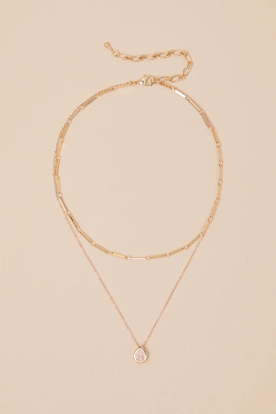Romina Gold Layered Rhinestone Necklace sold by Lulus product image thumbnail 2