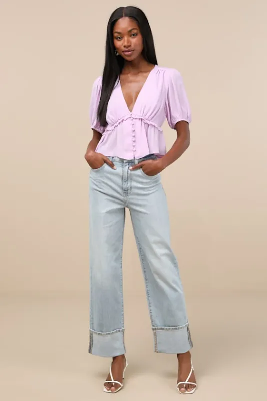 Eastside Light Wash High-Rise Cuffed Denim Jeans sold by Lulus