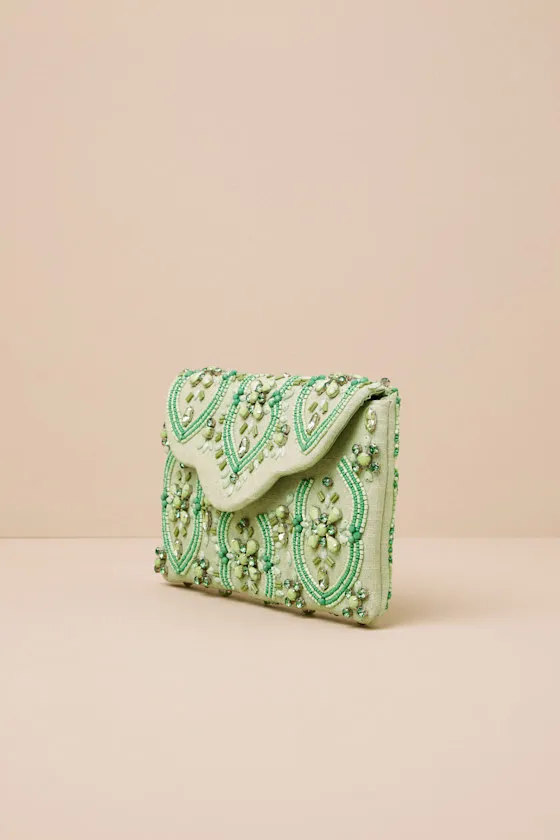 Unrivaled Aesthetic Light Green Rhinestone Beaded Clutch sold by Lulus product image thumbnail 4