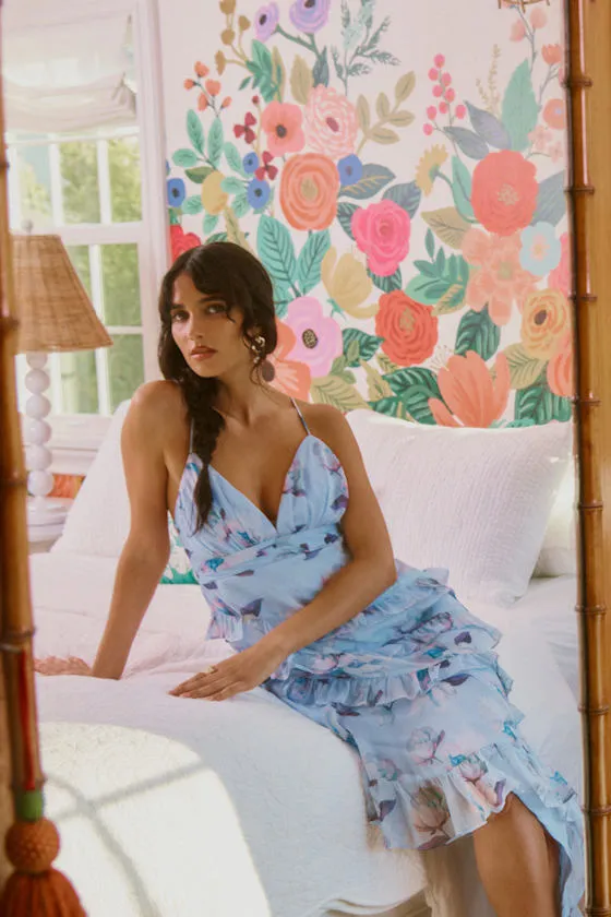 Saveria Light Blue Floral Ruffled Asymmetrical Maxi Dress sold by Lulus product image thumbnail 2