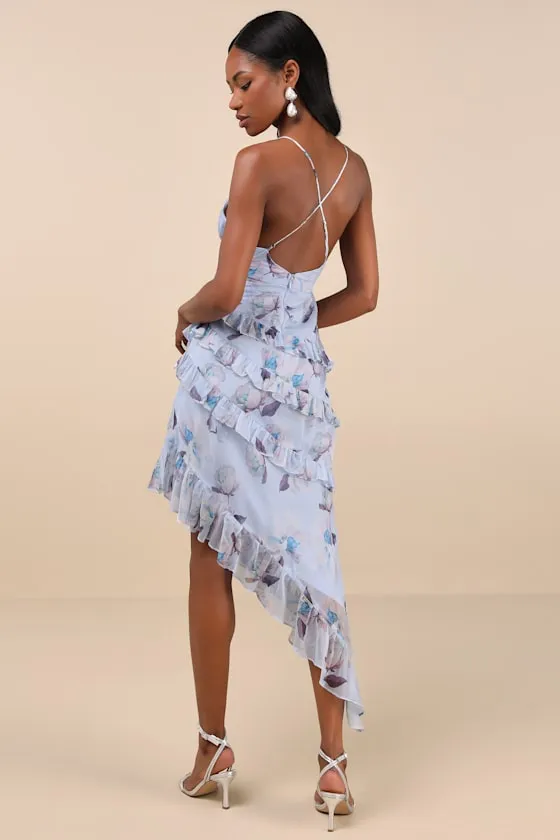 Saveria Light Blue Floral Ruffled Asymmetrical Maxi Dress sold by Lulus product image thumbnail 4