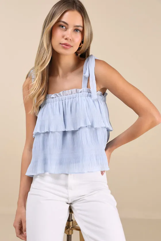 Tiers to Summer Blue Tie-Strap Tiered Tank Top sold by Lulus