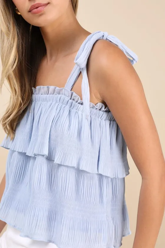 Tiers to Summer Blue Tie-Strap Tiered Tank Top sold by Lulus product image thumbnail 4