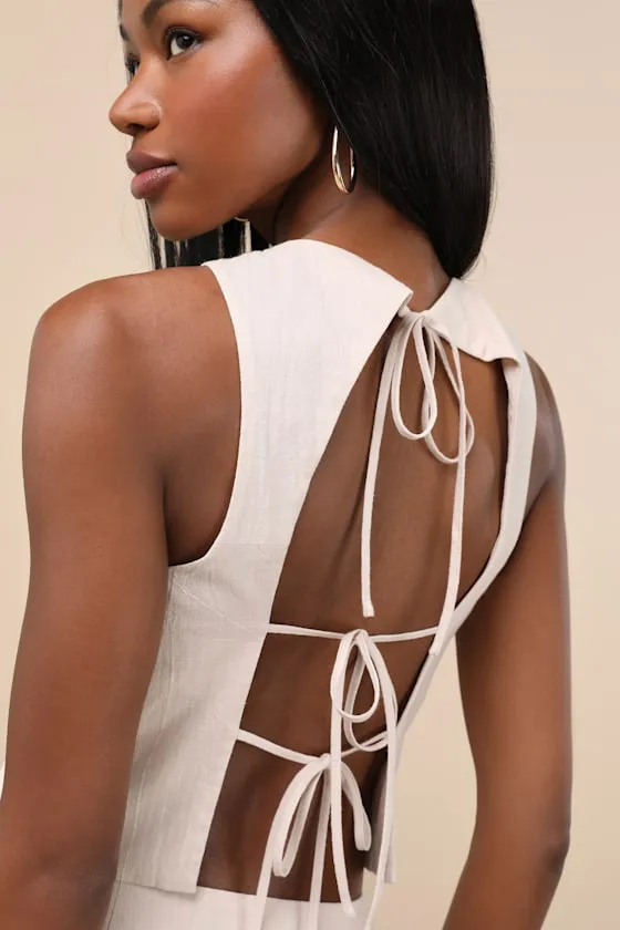 Aubin Light Beige Tie-Back Sleeveless Crop Top sold by Lulus