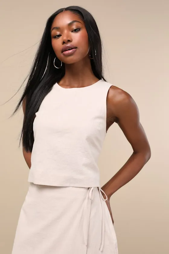 Aubin Light Beige Tie-Back Sleeveless Crop Top sold by Lulus product image thumbnail 2