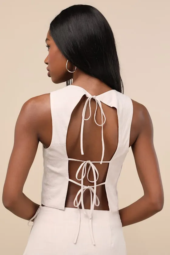 Aubin Light Beige Tie-Back Sleeveless Crop Top sold by Lulus product image thumbnail 3