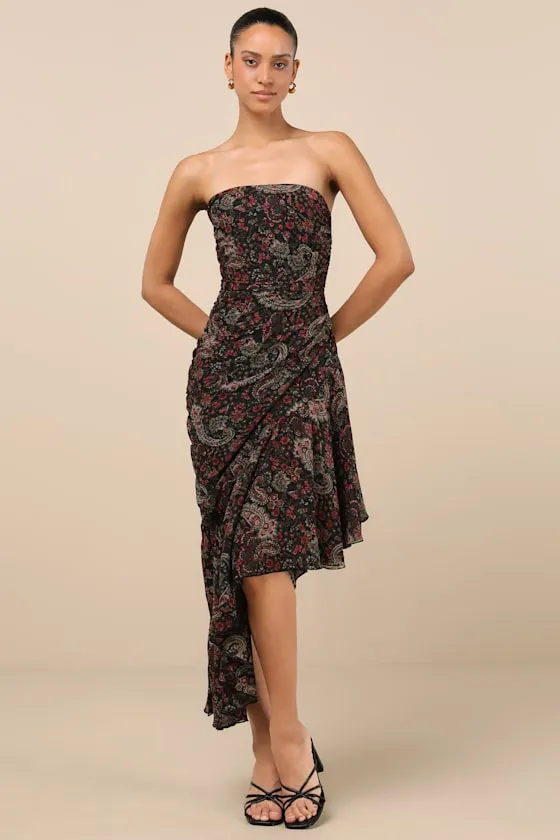Leena Black Multi Paisley Asymmetrical Midi Dress sold by Lulus product image thumbnail 2