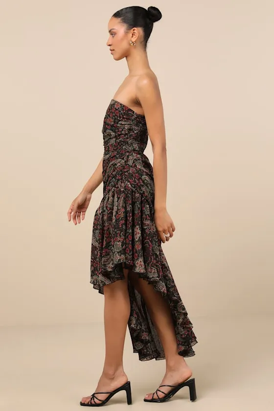 Leena Black Multi Paisley Asymmetrical Midi Dress sold by Lulus product image thumbnail 3