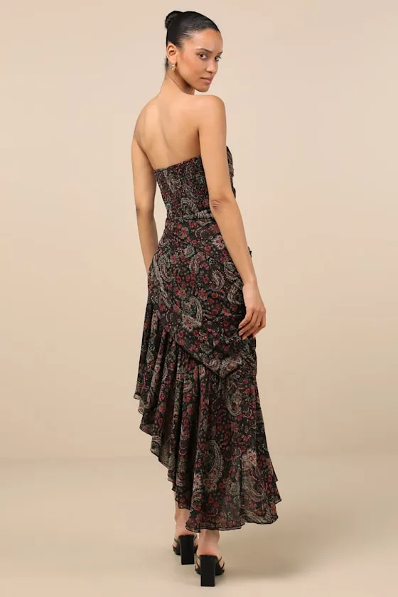 Leena Black Multi Paisley Asymmetrical Midi Dress sold by Lulus product image thumbnail 4