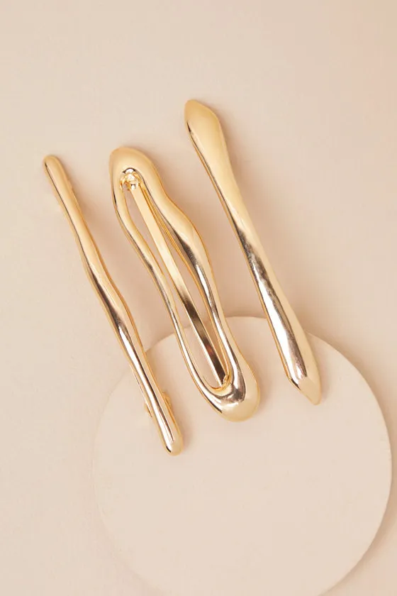 Sotiria Gold Three-Piece Hair Clip Set sold by Lulus