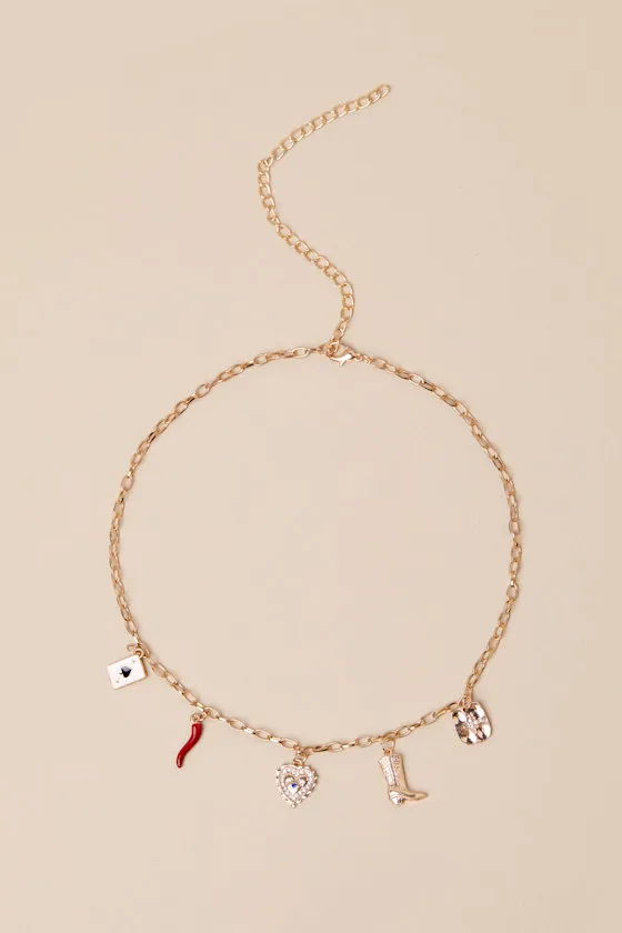 Pristine Addition Gold Rhinestone Charm Necklace sold by Lulus product image thumbnail 3