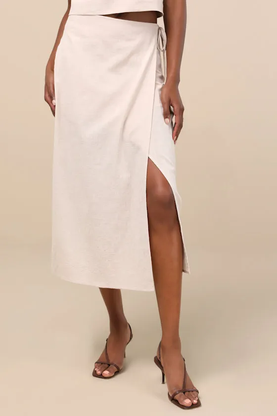 Aubin Light Beige Column Wrap Midi Skirt sold by Lulus product image thumbnail 2