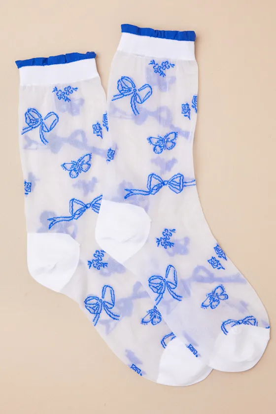 Alice White and Navy Bow Embroidered Sheer Socks sold by Lulus product image thumbnail 2