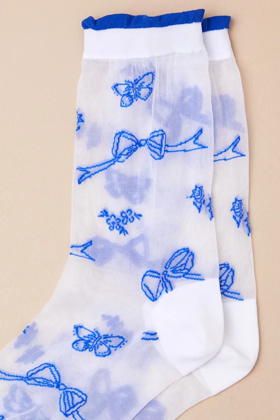 Alice White and Navy Bow Embroidered Sheer Socks sold by Lulus product image thumbnail 4