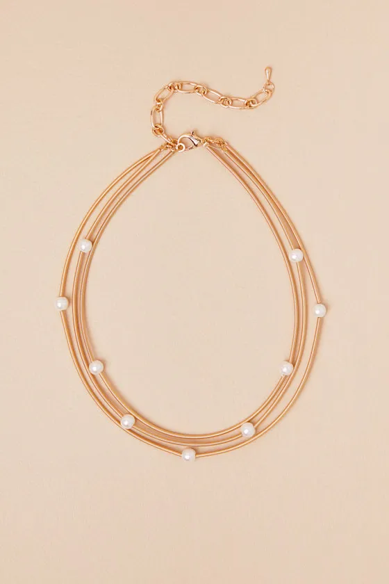 Fabulous Elegance Gold Pearl Layered Necklace sold by Lulus