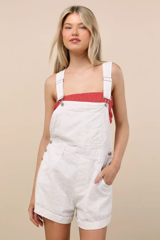 Averley White Eyelet Embroidered Shortalls sold by Lulus