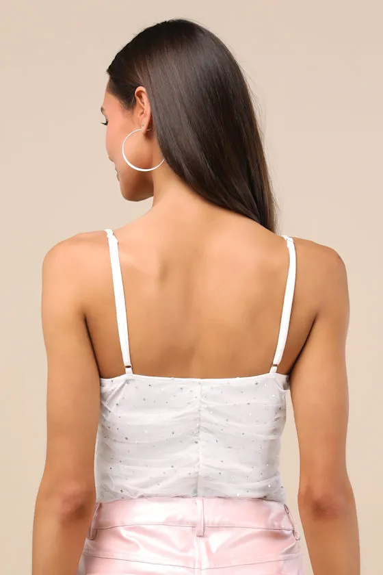 Andreina White Rhinestone Mesh Ruched Bodysuit sold by Lulus product image thumbnail 2