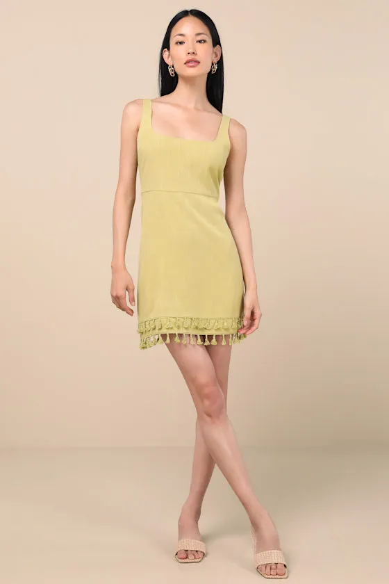 Feel the Sunshine Chartreuse Linen Tassel Mini Dress sold by Lulus product image thumbnail 3