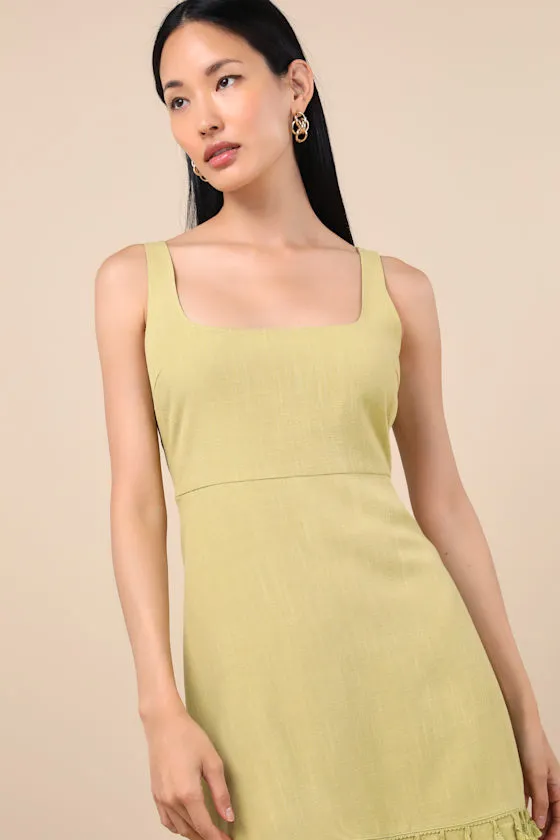 Feel the Sunshine Chartreuse Linen Tassel Mini Dress sold by Lulus product image thumbnail 4