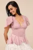 Elisae Mauve Pink Lace Pleated Flutter Sleeve Top sold by Lulus
