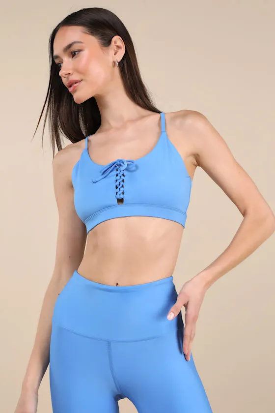 Cindy Blue Lace-Up Racerback Sports Bra sold by Lulus product image thumbnail 3