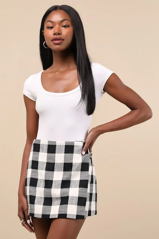 Tillie Black and White Gingham High-Rise Skirt sold by Lulus