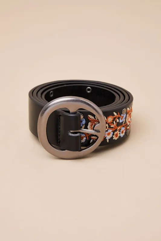 Ashling Black Floral Embroidered Belt sold by Lulus