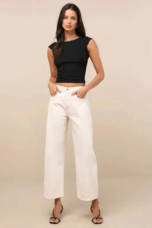 Dovie Ivory High-Rise Barrel Jeans sold by Lulus