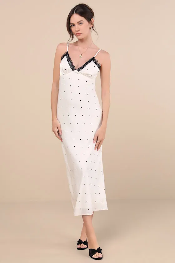 Majella Ivory Polka Dot Satin Lace Slip Midi Dress sold by Lulus product image thumbnail 2