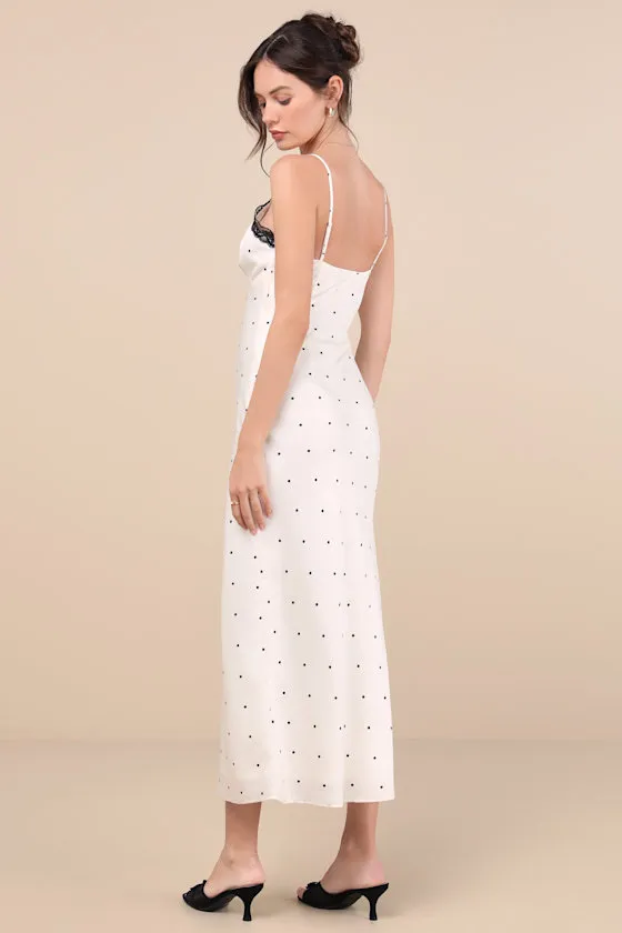 Majella Ivory Polka Dot Satin Lace Slip Midi Dress sold by Lulus product image thumbnail 3