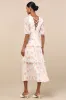 Jadia Ivory Floral Pleated Tiered Midi Dress sold by Lulus