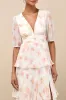 Jadia Ivory Floral Pleated Tiered Midi Dress sold by Lulus