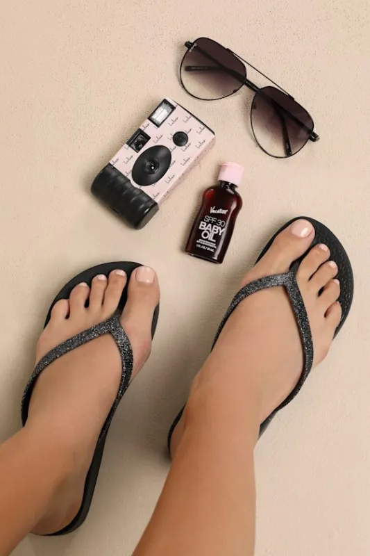 Mesh Chic Glitter Black Platform Fem Flip Flops sold by Lulus