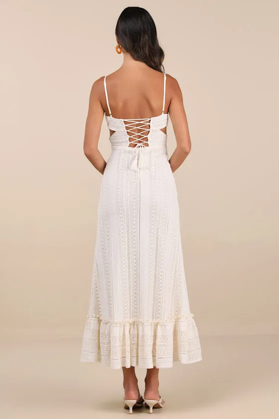 Oliana Ivory Crochet Lace Tiered Cutout Maxi Dress sold by Lulus product image thumbnail 2