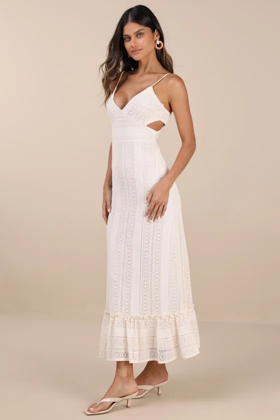 Oliana Ivory Crochet Lace Tiered Cutout Maxi Dress sold by Lulus product image thumbnail 3
