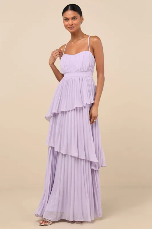 Jehona Lavender Pleated Tiered Maxi Dress made by Lulus