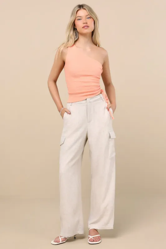 Cadelina Heather Beige Linen Cargo Trouser Pants sold by Lulus