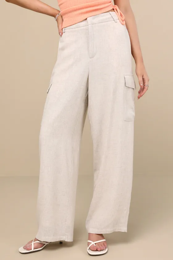 Cadelina Heather Beige Linen Cargo Trouser Pants sold by Lulus product image thumbnail 2