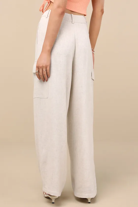 Cadelina Heather Beige Linen Cargo Trouser Pants sold by Lulus product image thumbnail 3