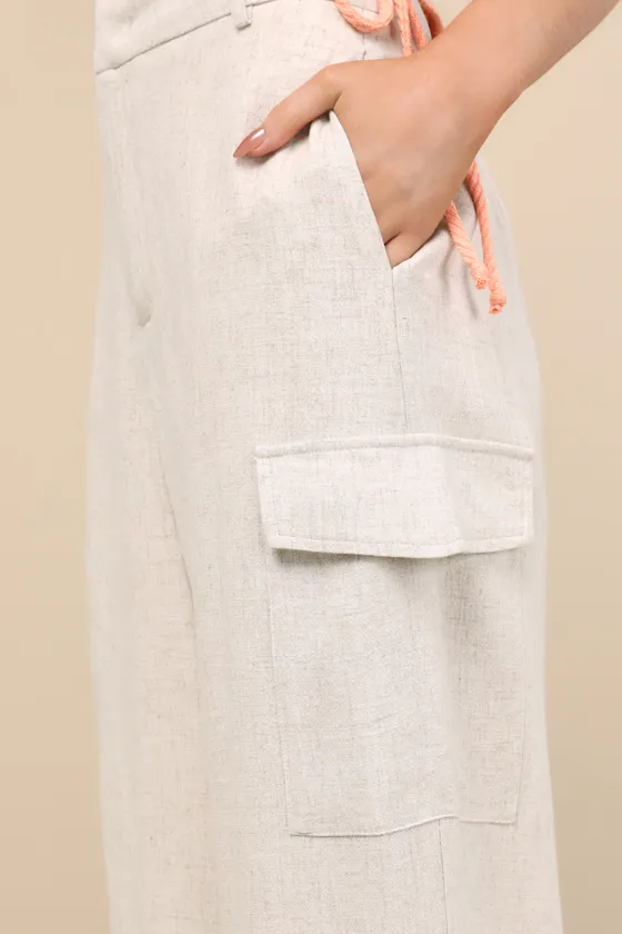 Cadelina Heather Beige Linen Cargo Trouser Pants sold by Lulus product image thumbnail 4