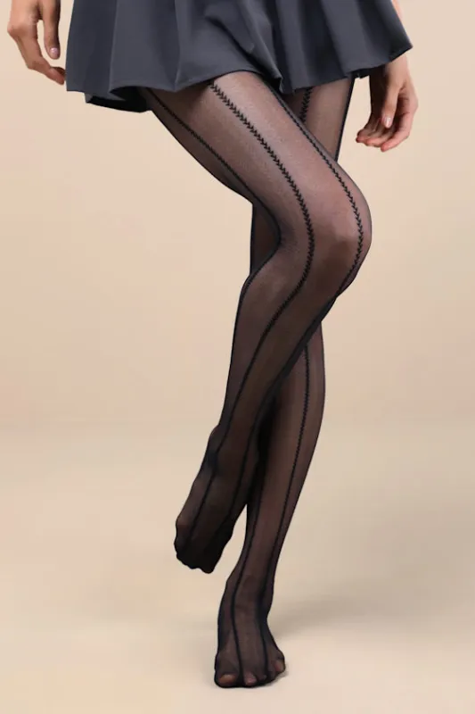 360 Contourâ„¢ Black Striped Sheer Tights sold by Lulus