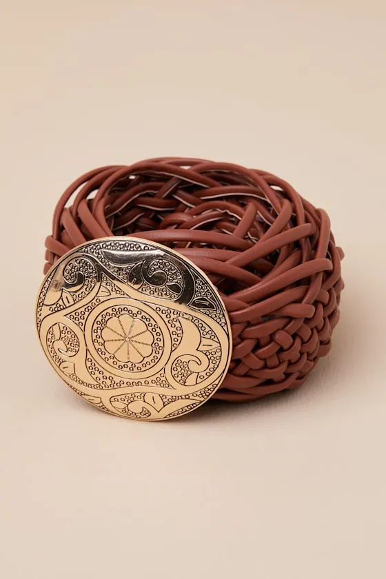 Concordia Brown Woven Wide Embossed Buckle Belt sold by Lulus product image thumbnail 2