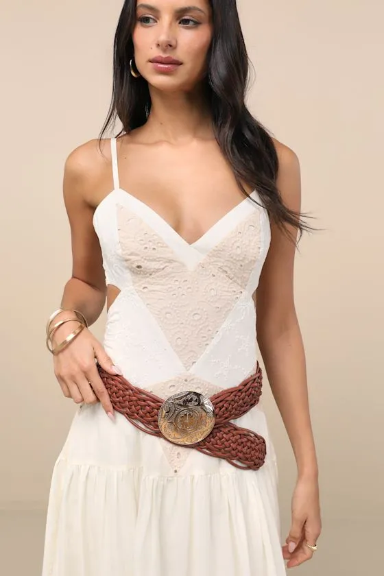 Concordia Brown Woven Wide Embossed Buckle Belt sold by Lulus product image thumbnail 3