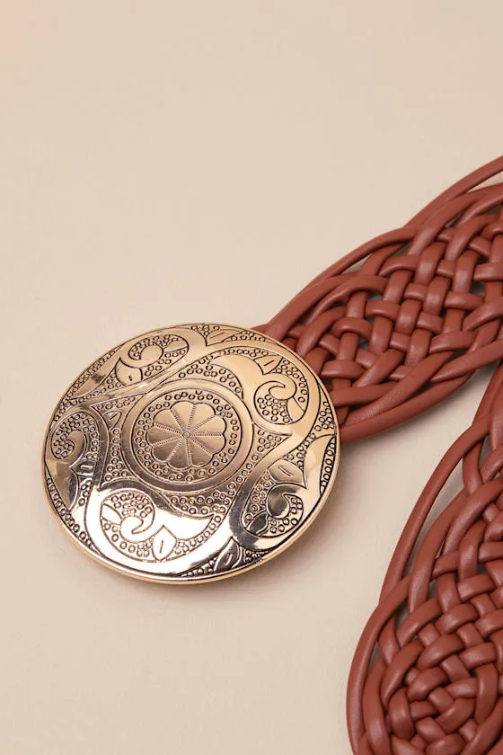 Concordia Brown Woven Wide Embossed Buckle Belt sold by Lulus product image thumbnail 4