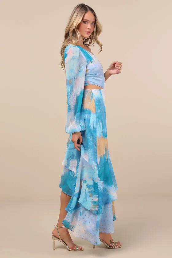 Faria Blue Multi Abstract Metallic Clip Dot Midi Dress sold by Lulus product image thumbnail 3