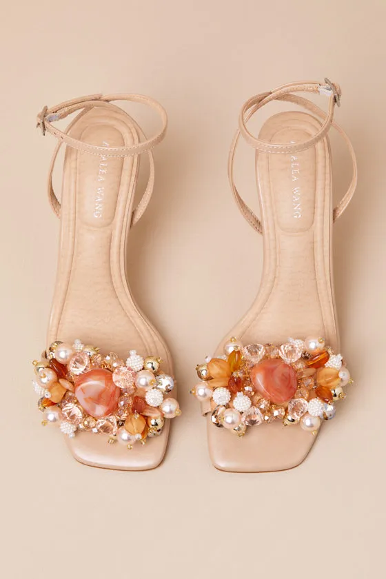 Candela Light Nude Beaded High Heel Ankle Strap Sandals sold by Lulus product image thumbnail 2