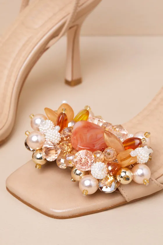 Candela Light Nude Beaded High Heel Ankle Strap Sandals sold by Lulus product image thumbnail 3