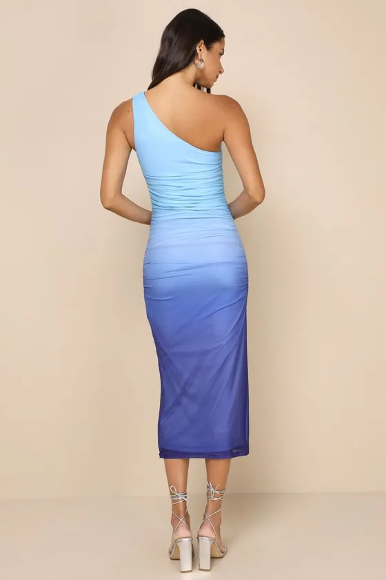 Beautiful Perception Blue Ombre One-Shoulder Mesh Midi Dress sold by Lulus product image thumbnail 2
